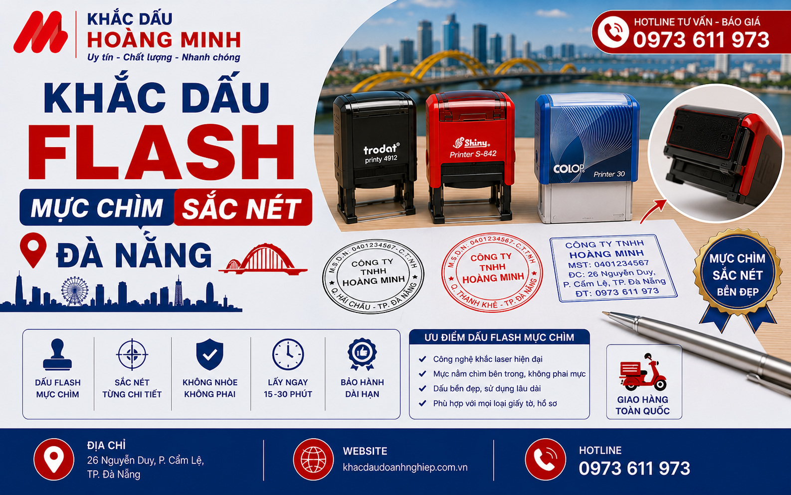 Khắc dấu Flash mực chìm sắc nét Đà Nẵng