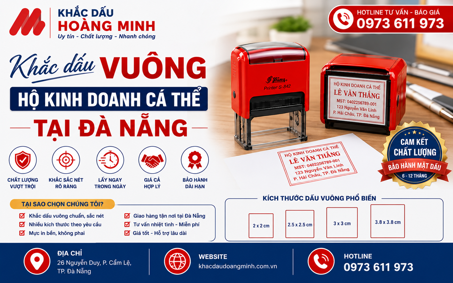 Khắc dấu vuông hộ kinh doanh cá thể Đà Nẵng